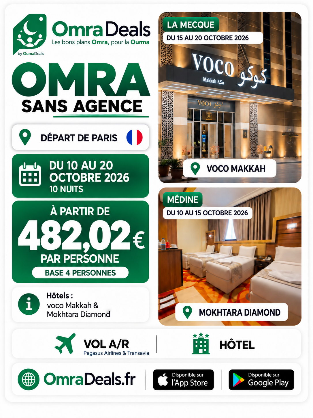 Package Omra : Vol + Hôtels au départ de Paris à 482 €