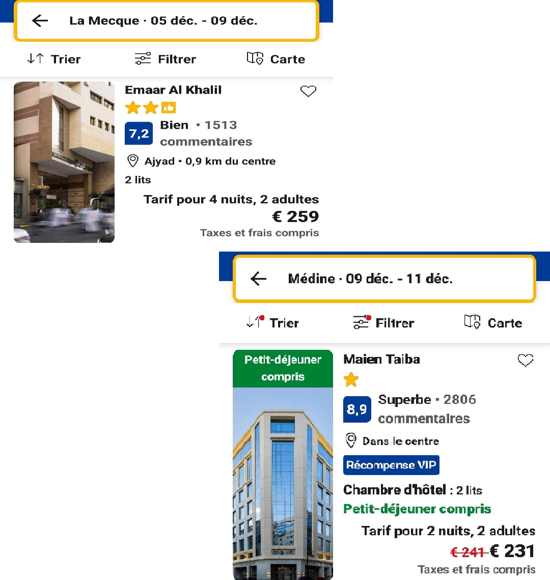 Hotel pour le vol LYON -> djeddah / Medine ->Lyon du 5 au 11 Décembre 2026