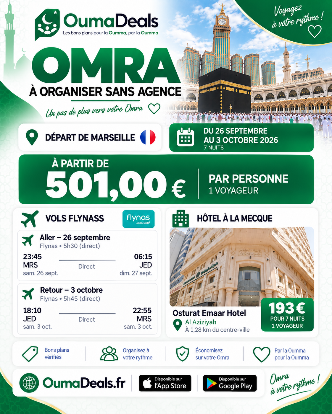 Package Omra : Vol + Hôtel au départ de Marseille à 501 €