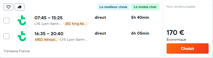 Vol direct A/R Lyon – Djeddah / Médine – Lyon
